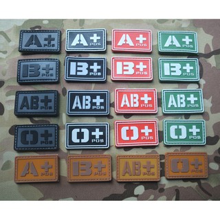 แผ่นแพทช์ยาง PVC ลายทหาร 3D A+ B+ AB+ O+