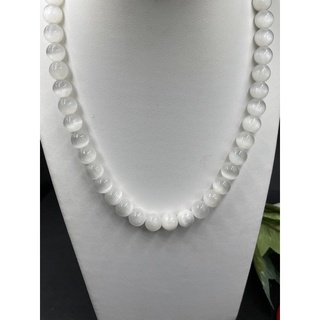 Selanite 10 MM beaded necklace with clasp.