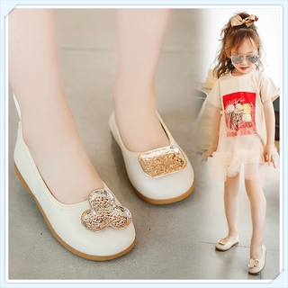 รองเท้ายางนิ่ม  รองเท้าหนังเจ้าหญิงสำหรับเด็กผู้หญิง Little Girls Western Soft Sole Pea Shoes รองเท้า เด็ก ผู้หญิง