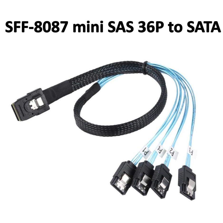 สาย SFF-8087 to SATA , สายเคเบิ้ล Internal Mini SAS 36pin SFF8087 To 4x SATA 7pin Female cable (ไม่ร