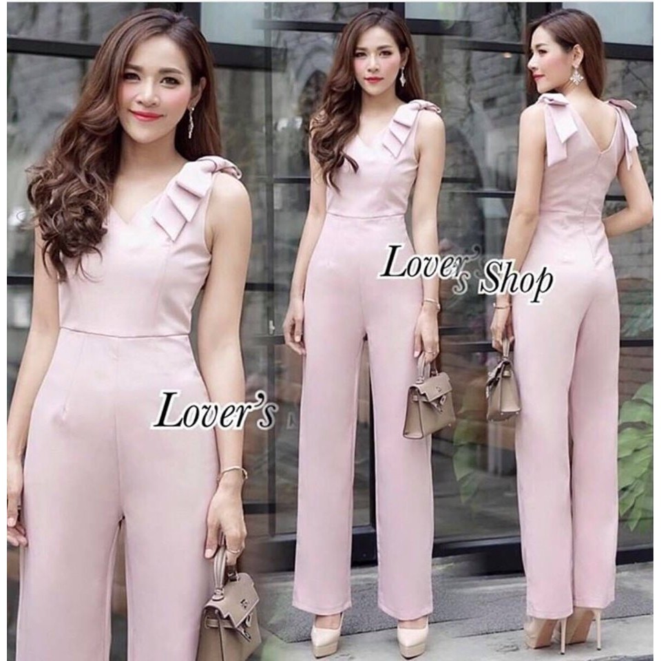 hbstation.shop เสื้อผ้าแฟชั่น Jumpsuit สีชมพู พร้อมส่ง