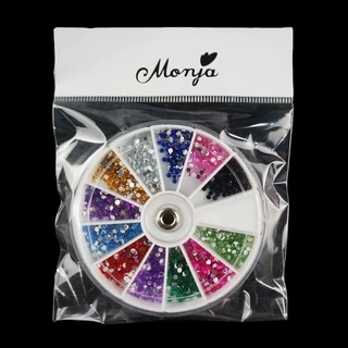 Monja 2400 ชิ้นลูกปัดคริสตัลทรงกลมสําหรับตกแต่งเล็บ nail rhinestones crystal decor wheel box