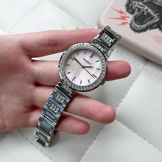 (ผ่อน0%) นาฬิกา FOSSIL BQ3182 Karli Dial Stainless Steel  สายและตัวเรือน สแตนเลสสีเงิน หน้าปัดกลม 34 มม.