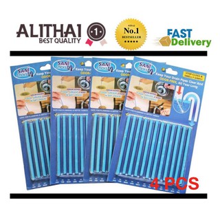 Alithai ซื้อ 1 แถม 3 Sani Sticks ของแท้ แท่งทำความสะอาดท่อน้ำ ทำความสะอาดท่อ กันท่ออุดตัน แท่งสีฟ้าไร้กลิ่นรบกวน（4pcs)