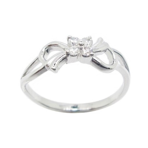แหวนผู้หญิงมินิมอล แฟชั่นโบว์ ประดับเพชร ชุบทองคำขาว