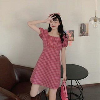 พร้อมส่ง♡ มินิเดรสลายสก็อตแขนตุ๊กตา size S