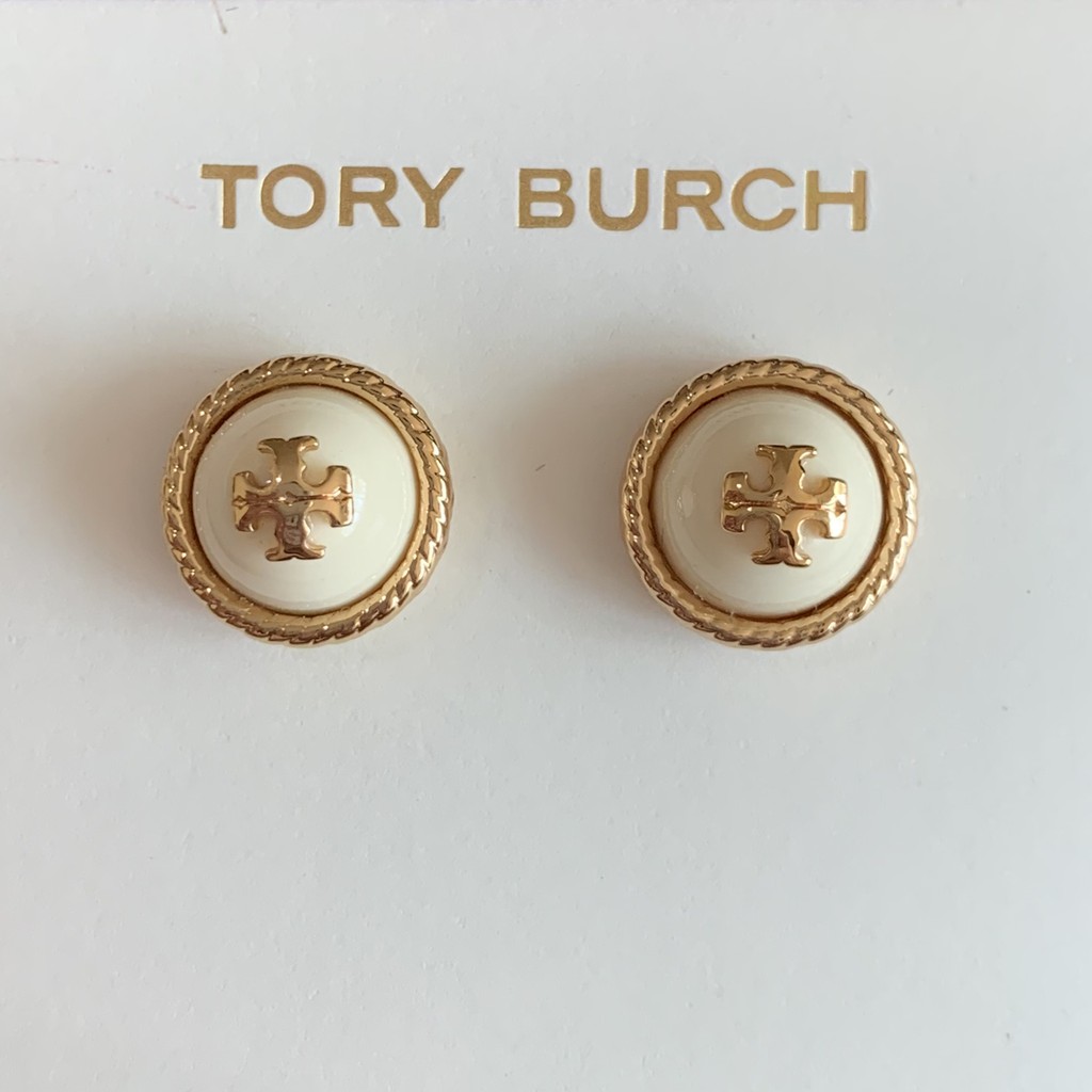ตุ้มหู TORY BURCH rope logo stud earring ตุ้มหู TORY BURCH หมุดขาว โลโก้ทอง  ล้อมเกลียวทอง (แป้นใหม่) | Shopee Thailand