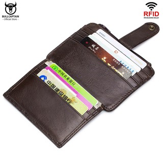 Bullcaptain 000 กระเป๋าสตางค์หนังแท้ใส่บัตรเครดิตบัตรเครดิต Rfid Wallet