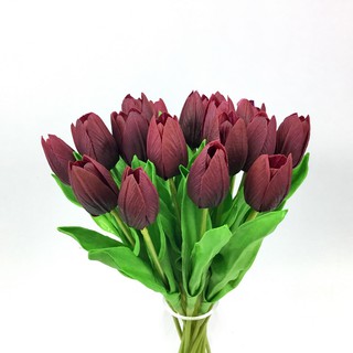 OrientalFineArt  ดอกทิวลิป ดอกไม้ประดิษฐ์เกรดพรีเมี่ยม ดอกสวย( TS-01817 Burgundy)