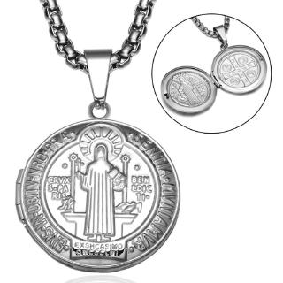 สร้อยคอ จี้กรอบรูป Patron Saint St Benedict Holy Medal แบบเปิดได้