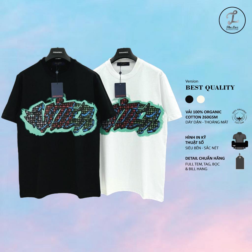 เสื้อยืด LV พิมพ์ลายกราฟฟิตี้สีน้ําเงิน MS08 ผ้าคอตตอน 100%