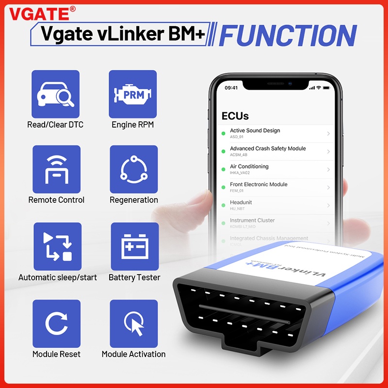 Vgate vLinker BM+ ELM327 V2.2 บลูทูธ 4.0 wifi สําหรับเครื่องสแกนเนอร์ BMW OBD 2 OBD2 ELM 327 ODB2 Bi
