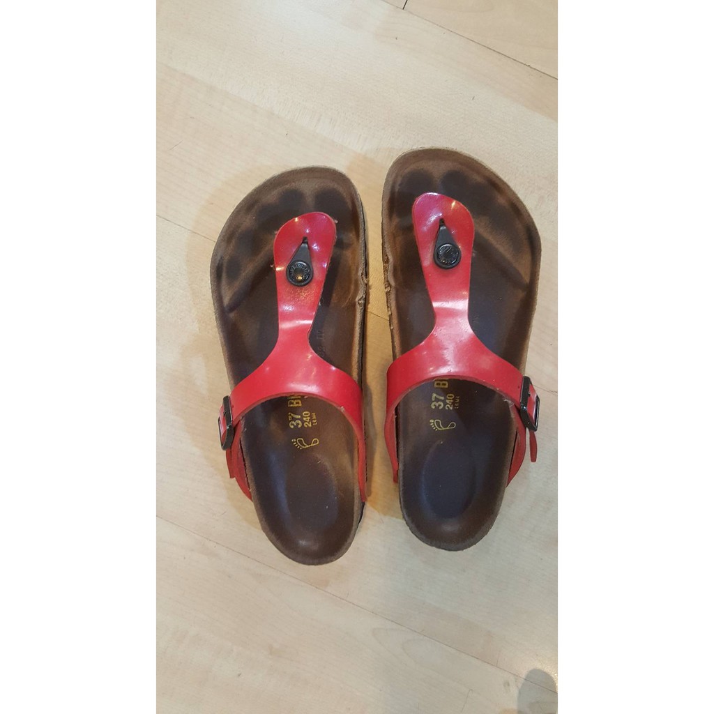 รองเท้า Birkenstock - Gizeh Birko-Flor Patent แท้ มือสอง สีแดง