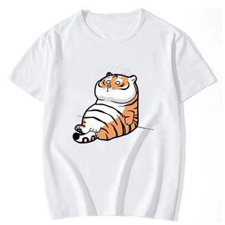 เสื้อยืดแขนสั้น พิมพ์ลายการ์ตูนเสือน่ารัก อิโมติคอน สําหรับนักเรียนผู้ชาย