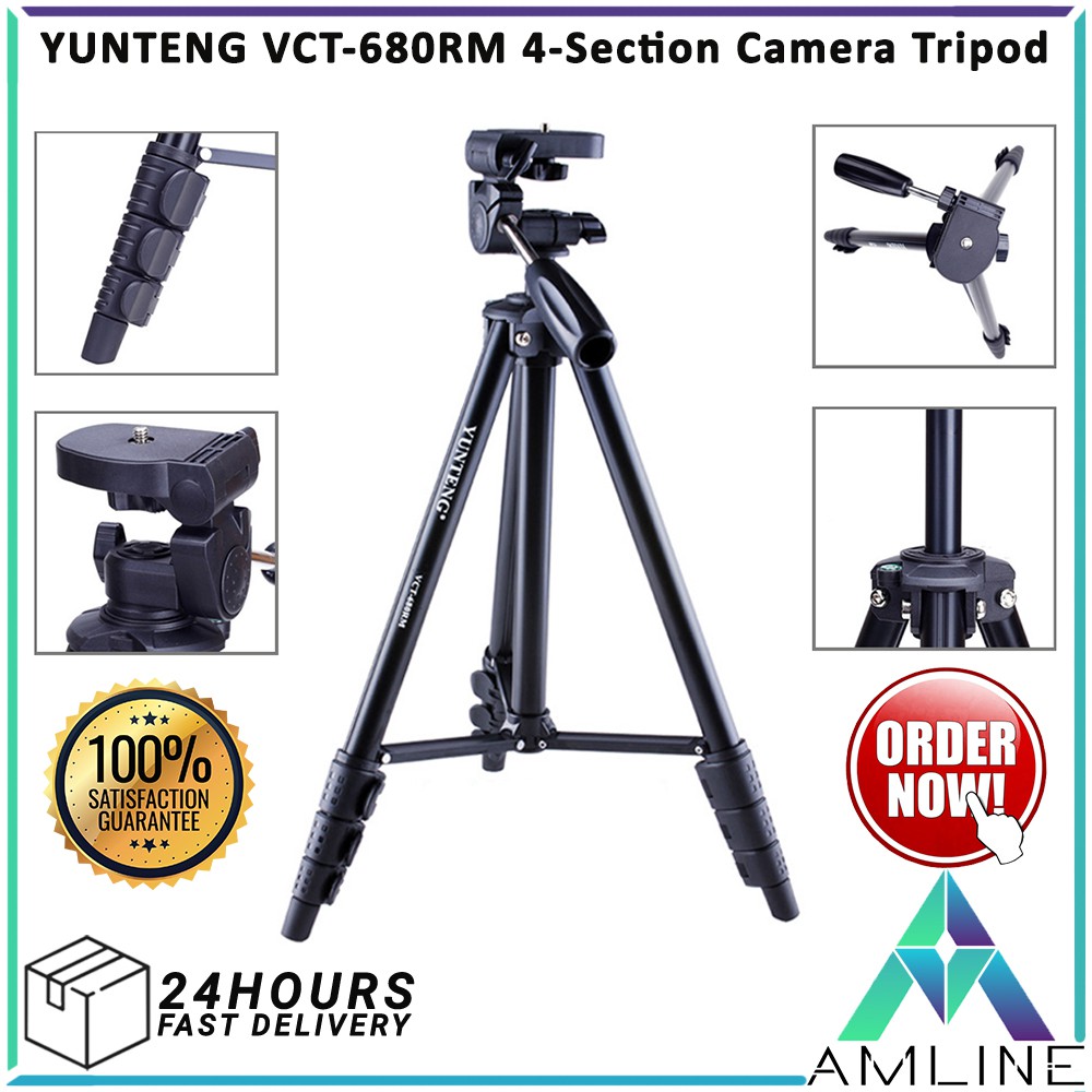 Yunteng VCT-680RM ขาพับ 4 ส่วนขาตั้งกล้องพร้อมหัวขาตั้งกล้องสามมิติสําหรับกล้องดิจิตอล DSLR