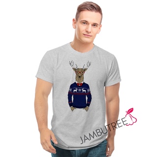 เสื้อยืดผ้าฝ้าย เสื้อยืดคริสต์มาสJambutree Funny Merry Christmas Party Celebration Cool Reindeer Fashion Unisex Graphic