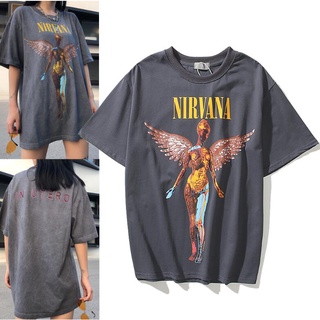 ถูกสุดๆNirvana Nirvana Angel Rock Band เสื้อยืดลําลองสําหรับผู้ชายผู้หญิงแขนสั้นทรงหลวมรหัสเต็ม