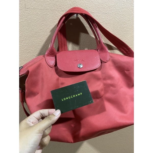 ส่งต่อ ของแท้💯 กระเป๋า  Longchamp Le Pliage Neo size S ปี2017 สี #pivoine (แดงอมส้มชมพู)แท้ 💯 ส่งฟรี