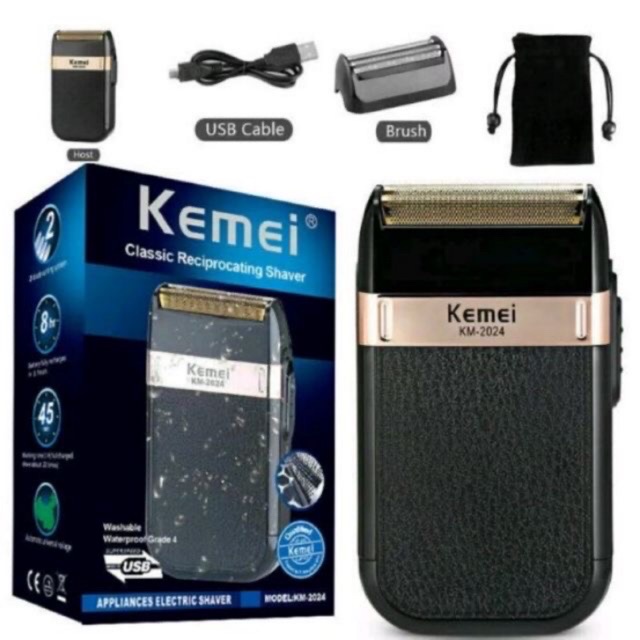 kemei km2024 เครื่องโกนหนวด kemei2024 ไฟฟ้าไร้สาย แข็งแรง ทนทาน ปลอดภัย