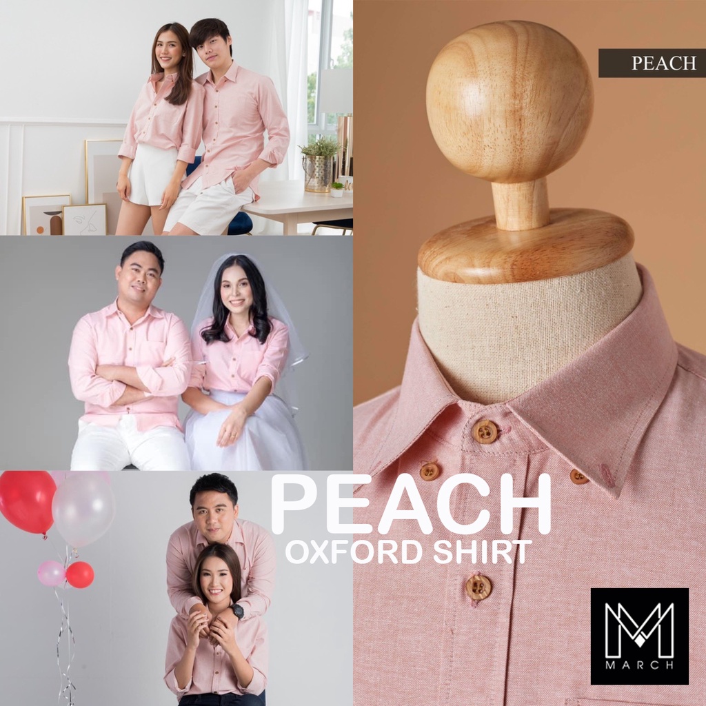 ชุดคู่รัก เสื้อคู่ (พร้อมส่ง) ไซต์ S-XXL เสื้อเชิ้ตแขนยาวคอปก สีพีช