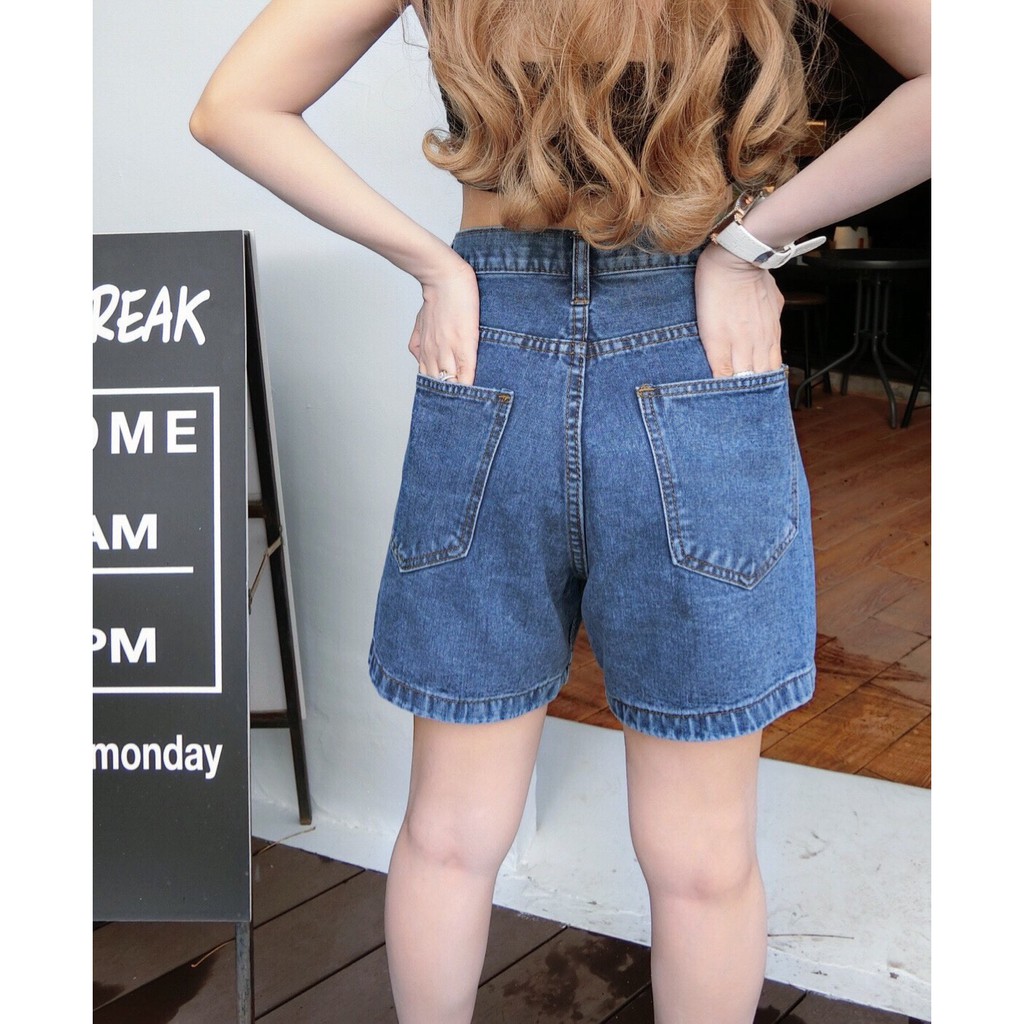 Cc jeans 186 S-3XL กางเกงยีนส์ผู้หญิง ขาสั้น เอวสูง แต่งกระเป๋าหน้า สีเข้มกลางฟอก - รูปที่ 7