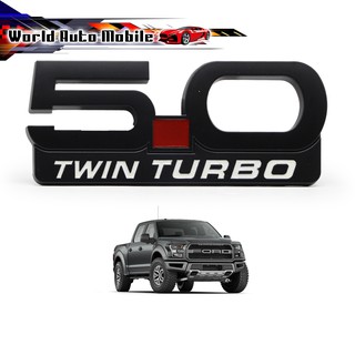 โลโก้ Logo "5.0 TWIN TURBO" สี Matte Black F-150 Ford 2, 4 ประตู ปี