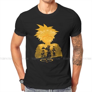 เสื้อยืดคอกลม ผ้าฝ้าย พิมพ์ลาย Kingdom Hearts Game Keyblade Sora Silhouette สไตล์วินเทจ โกธิค ขนาดใหญ่ สําหรับผู้ชาย