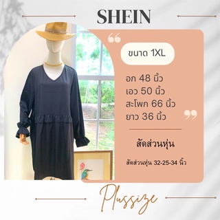 ป้ายSHEIN เดรสสั้นสีดำดีเทลแขนยาวทรงโอเวอร์ไซส์