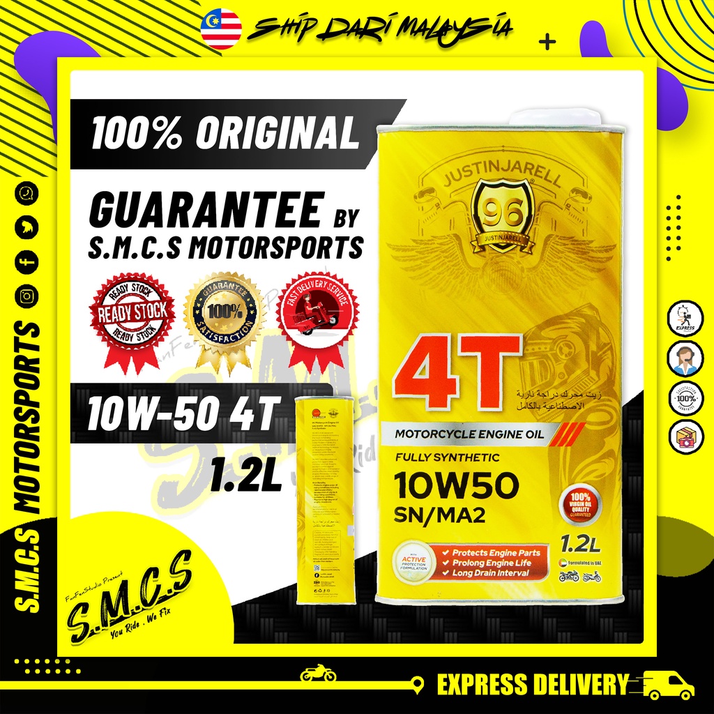 96 JUSTIN JARELL 96 4T 10W50 (1.2L) FULLY SYNTHETIC ENGINE OIL 4T Minyak Perinci 96 10W50 4T
