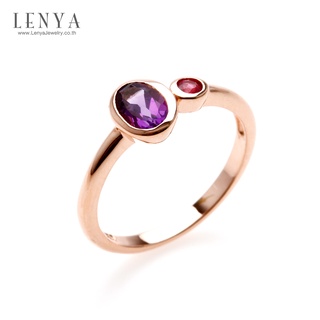 Lenya Jewelry แหวน ประดับพลอยอะเมทิสต์ (Amethyst) และทับทิม (Ruby) ตัวเรือนเงินแท้ชุบสีพิ้งค์โกลด์ (Pink Gold)