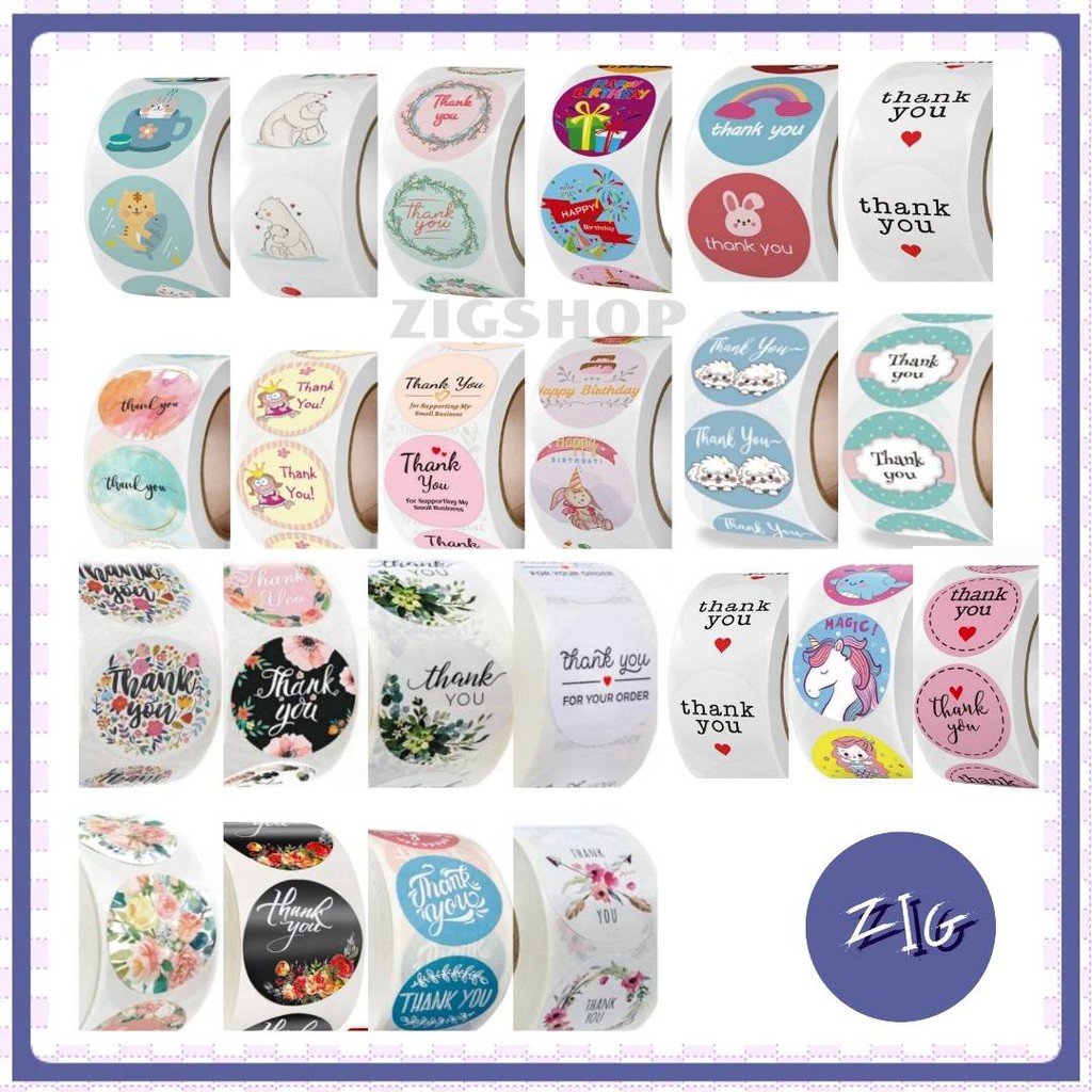ZIGSHOP - สติ๊กเกอร์ขอบคุณ สติ๊กเกอร์Thankyou 500ดวง/ม้วน มากกว่า 50 ลาย