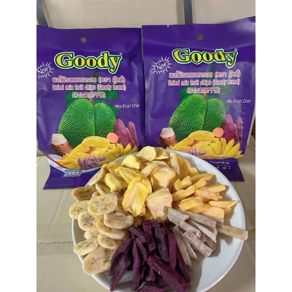 รวมผลไม้อบกรอบ 230 กรัม (ขนุน กล้วย มันเทศ มันม่วง เผือก) ตรา Goody พลไม้รวมอบกรอบ ตรา กู๊ดดี้ Dried mix fruit chips