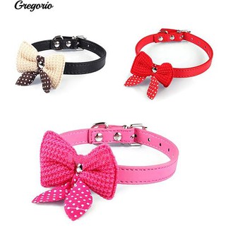 Gregorio น่ารัก Knotted Bowknot Adjustable Faux หนังสุนัขสุนัขลูกสุนัขคอปก Collar สร้อยคอ