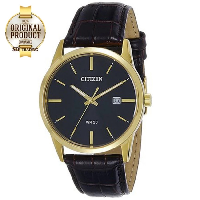 CITIZEN Quartz Leather Strap Men's Watch รุ่น BI5002-06E - Gold/Black สายหนังแท้สีน้ำตาลเข้ม