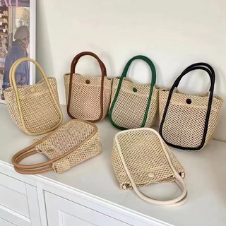 2 in 1 Korean fashion handbag ใหม่ทอมือกระเป๋ากลวงแฟชั่นทุกการแข่งขันกระเป๋าชายหาดวันหยุดผู้หญิงกระเป๋า