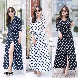 N-862 Maxi Dress แม็กซี่เดรสเชิ้ตแขนยาว