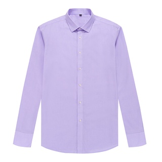 KINGMAN Original business dress shirt mens Light purple เสื้อเชิ้ตสั่งตัด เสื้อเชิ้ตแขนยาว เสื้อเชิ้ตคอปก