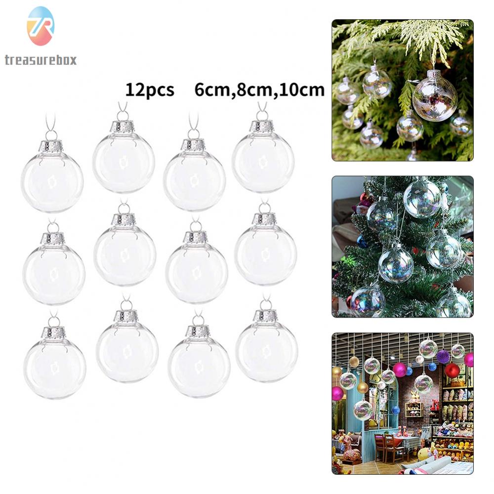 TRSBX12x Christmas Clear Iridescent Glass Baubles Balls Xmas Tree Decor ...