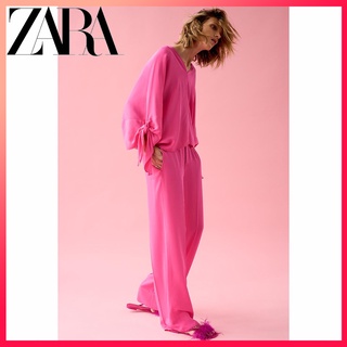 Zara เสื้อเบลาส์ ผ้าเดรป ประดับโบว์ และกางเกงขายาว แฟชั่นฤดูร้อน สําหรับผู้หญิง