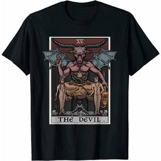 เสื้อยืดคอกลมเสื้อยืด พิมพ์ลายไพ่ทาโรต์ The Devil Baphomet Gothic witch occult XVE6S-5XL