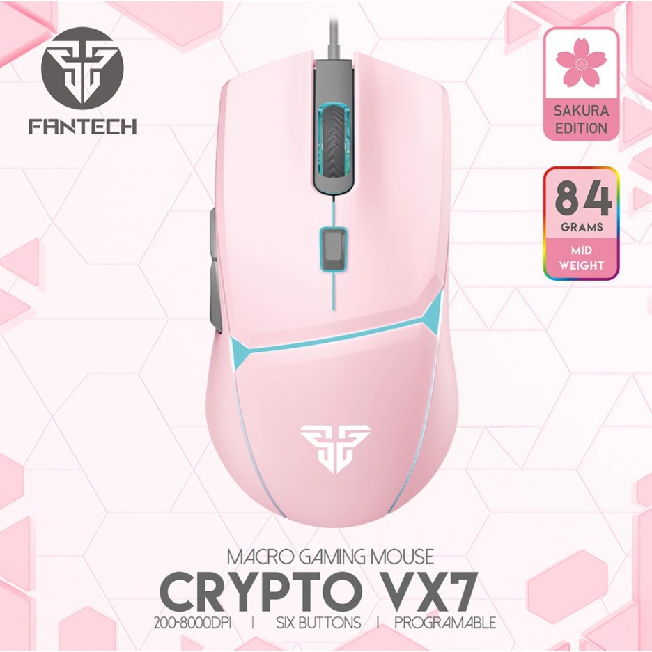 OPTICAL MOUSE FANTECH VX7 CRYPTO GAMING (สีชมพู)