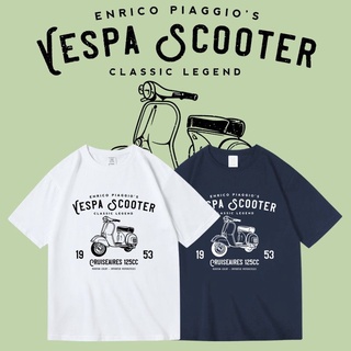 ขายดี!Retro พิมพ์ผ้าฝ้ายแขนสั้นเสื้อยืดผู้ชายและผู้หญิงฤดูร้อน bf wind vespa Vespa รถจักรยานยนต์ขี่รอบS-5XL