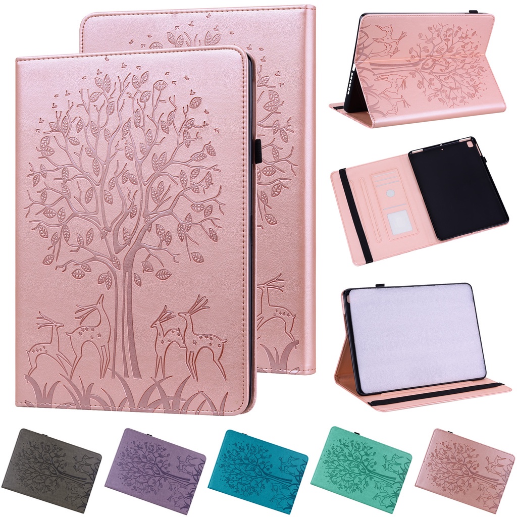 Casing Huawei MediaPad T5 10.1" MediaPad T3 10 9.6" MediaPad M5 lite 10.1" MatePad 11 (2021) 10.95" Cards Holder Stand Feature Tree and deer Case Cover