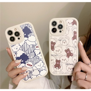 เคสโทรศัพท์มือถือหนัง ลายเส้นหมี สีฟ้า สีน้ําตาล สําหรับ OPPO A16 A3S A5 A31 A5S A12E A7 A12 F9 PRO A53 A95 A74 A54 A33 A9 2020 A15 A15S A52 A92 4G