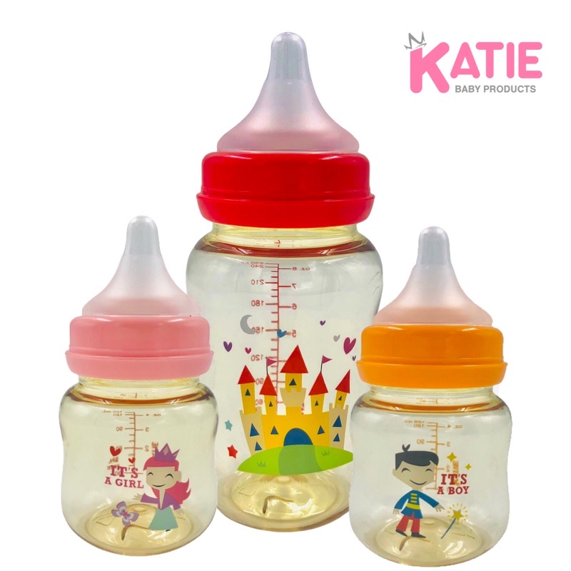 KATIE (เคที่) 🌈 ขวดนมเด็ก ขวดนมสีชา ขวดนมคอกว้าง ขนาด 4 และ 8 ออนซ์ ผลิตจาก Tritan​ Premium Gold