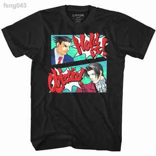 ☇☇Ace Attorney Hold It Objection TShirt Phoenix Wright Edgeworth Capcom แขนสั้นผู้ชาย T เสื้อลำลองหลวมแฟชั่นพิมพ์ versi