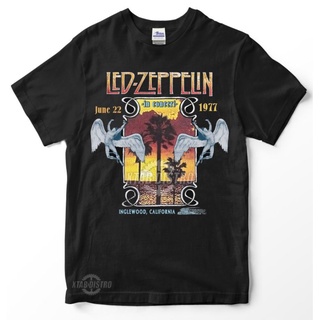 เสื้อยืดวงดนตรีZeppelin เสื้อยืดลําลอง แขนสั้น คอกลม พิมพ์ลายวงร็อค LED 5 INGLEWOOD CONCERT 1977 สไตล์วินเทจall size