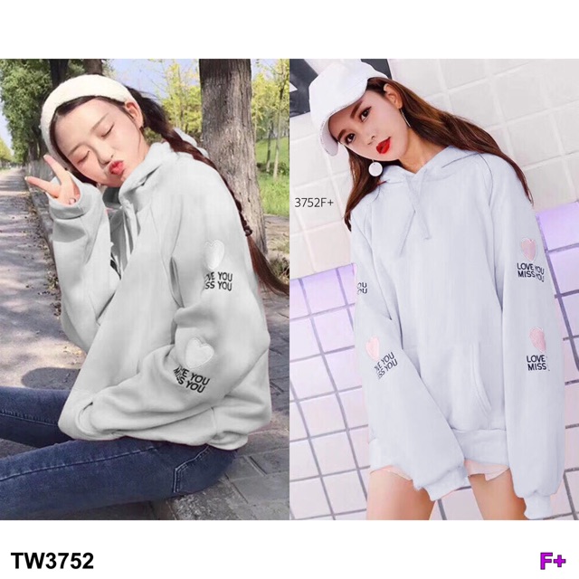 TwinsShopVip💗พร้อมส่ง TW3752  เสื้อกันหนาว มีฮู้ด ปักหัวใจ