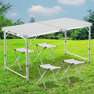 ชุดโต๊ะเก้าอี้ปิคนิค โต๊ะสนาม พับได้อลูมิเนียม รุ่น T2plus (WHITE) Folding Table120x60x70 พร้อมเก้าอี้พับได้ 4 ตัว