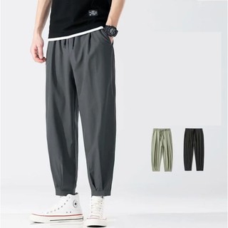 Triple A💕Mens ice silk casual pants mens loose plus fat plus size nine-point pants fat sports ultra-thin pants mens pants